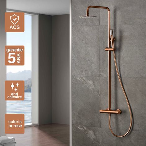 Colonne de Douche avec Mitigeur Thermostatique or rose cuivré anti-calcaire - Design Moderne - MONZA IMEX (1/5)