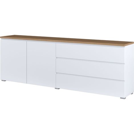 Cómoda Baletu 107, Blanco + Roble, Con cajones y puertas, Número de cajones: 0, 68x199x35cm