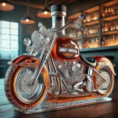 1 pièceCarafe à whisky originale en forme de moto, bouteille en verre transparente vide décorative, cadeau d'anniversaire pour homme ou père, décoration de club (1/5)