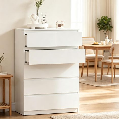 Meuble à tiroirs au design minimaliste, meuble de rangement avec un mélange de petits et grands tiroirs, meuble moderne (meuble seul) (1/4)