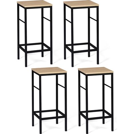 Idmarket – Lot de 4 tabourets de bar – Hauteur d'assise 67 cm – Structure métal noir – Assise panneaux de particules – Repose-pieds métal