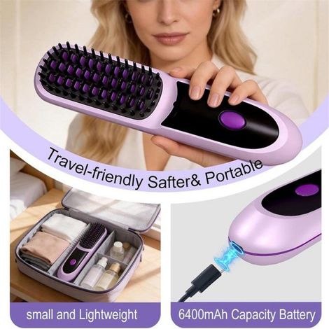 Brosse Lissante Portable - Affichage LCD - Chauffage Rapide - Sans Fil - Compacte - Violet - 1 Pièce (1/5)