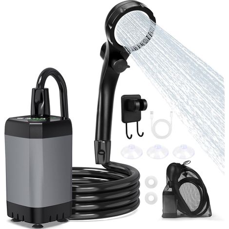 Campingdusche, tragbare Dusche mit 3000 mAh Akku, wiederaufladbar, mit intelligentem LED-Display, 3 Duschmodi, IPX7 wasserdicht, geeignet für Camping, Outdoor-Aktivitäten, Auto und Haustiere
