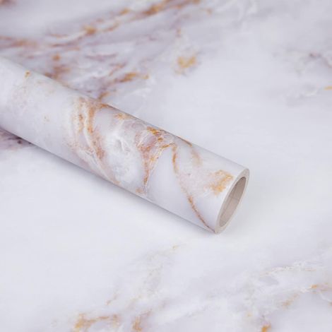 Papier Adhesif pour Meuble Marbre 30x300cm Blanc Marbre adhesif pour Meuble Autocollant Imperméable Vinyle Film Décoratif Comptoirs de Placard Cuisine Salle de Bain (1/5)