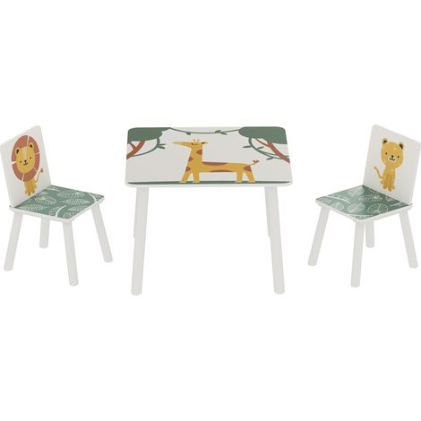 AIYAPLAY Set 2 Sedie e Tavolo per Bambini da 3-8 Anni Fantasia con Animali Verde