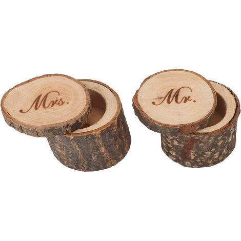 Retro Wooden Ring Box 2 Pieces - Wooden Ring Holder Storage Case 01 - Unique Engagement, Valentine's Day, Jewelry Container (Mr&Mrs) (1/5)
