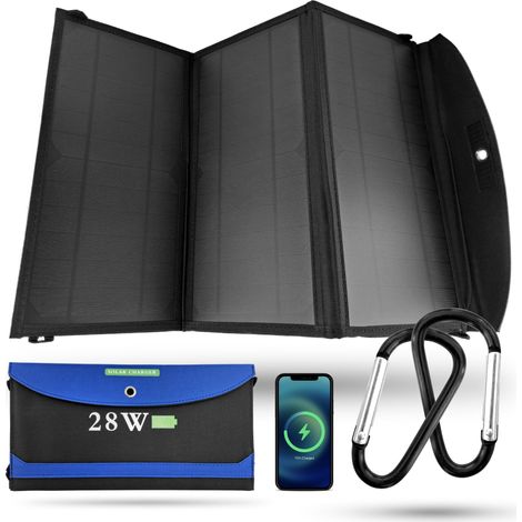 Pannello solare pieghevole da 28 W, caricatore solare USB a ricarica rapida da 3 A