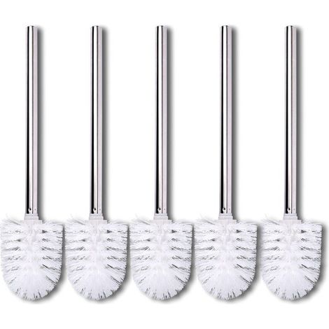 Brosses de rechange, lot de 5, brosses de toilette, poils blancs, manche en acier inoxydable, brosse de toilette polie-AquaForge (1/5)