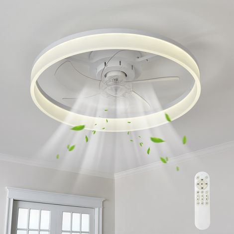 Ventilateur de Plafond LED 40 cm Noir – Ultra Plat, Télécommande, Éclairage Dimmable, Ventilateur Sans Pales, pour Chambre et Salon (1/5)