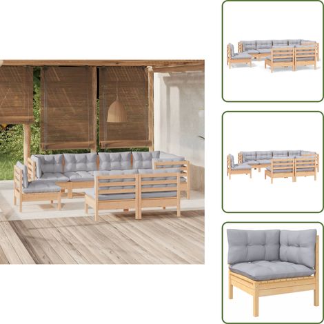 Salotto da giardino - vidaXL Set Divani da Giardino 8 pz con Cuscini Grigi Massello di Pino - Divano in legno