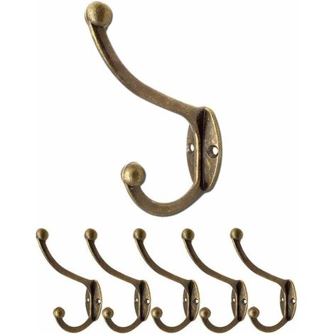 Juego de 5 ganchos de pared de hierro para abrigos, sombreros, toallas y ropa. Acabado en bronce/latón antiguo. Estilo rústico/vintage. Tornillos incluidos. (1/5)