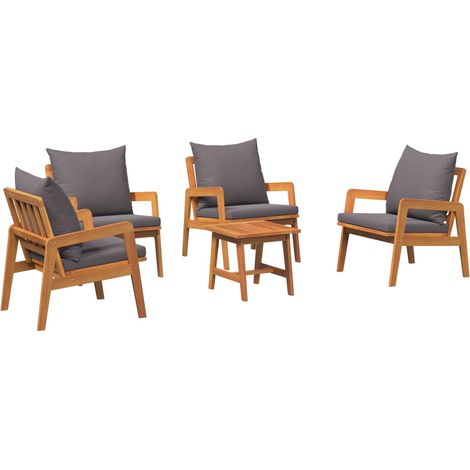Ensemble bistrot avec coussin 5 pcs  Mobilier de jardin Marron Bois d'Acacia Massif (1/5)