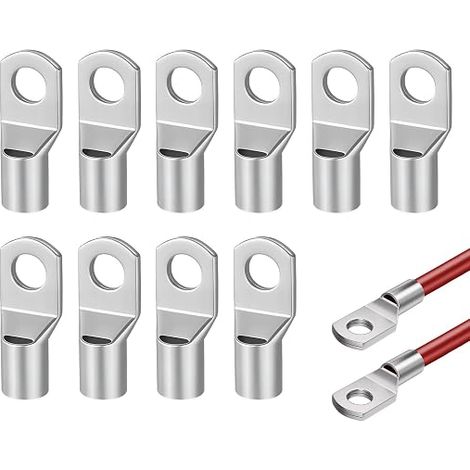 Cosses Tubulaires 50mm² M8, Cosse à Sertir Nue SC50-8 Cosses Electriques à Sertir 50mm², Connecteur de Câble Cosse Ronde Œillet en Cuivre Étamé de Câble Anneau (1/5)