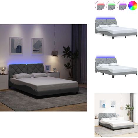 Bettgestell mit LED ohne Matratze Hellgrau 120x200 cm Stoff - Bettgestell - Bettgestelle - Bettrahmen - Bett (1/5)