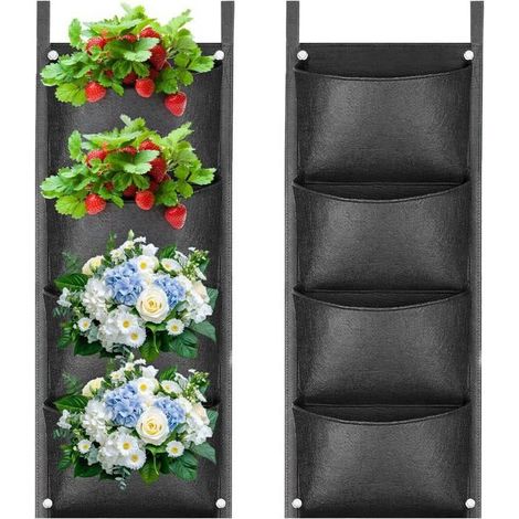 4 Poches Sacs de Plantation Murale, Sac de Plantation Vertical, Poche Mur Vegetal, pour Balcon, Extérieur, Jardin, Cour (1/5)