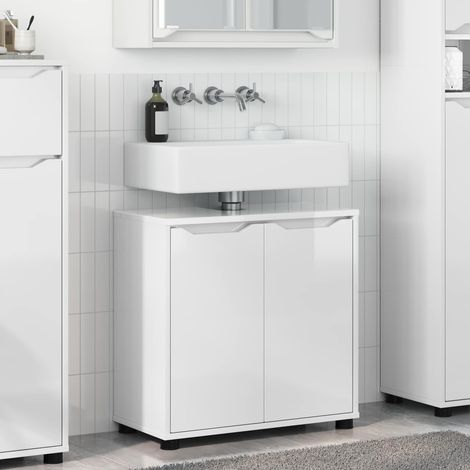 Meuble sous lavabo de salle de bain blanc brillant en bois d’ingénierie 60 x 30 x 60 cm - PANGIVO (1/5)