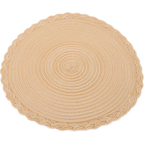 Set mit 8 runden Platzsets – waschbar – im Boho-Stil – hitzebeständig – Khaki – 38 cm