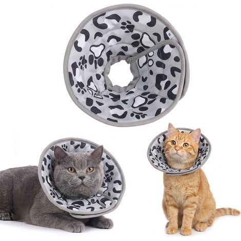 Collerette Chat Anti Léchage, Doux et Réglable avec Cordon Élastique, pour Cicatrisation, Après Chirurgie et Anti Grattage, Collier de Récupération pour Chats et Chiots, Ajustable par Velcro(Gris, M)