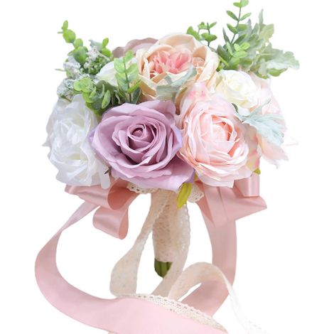 Bouquet de mariée artificiel en soie pour décoration florale, main fleurie de cérémonie, déco maison, fleurs synthétiques élégantes, accessoire de noces (1/5)