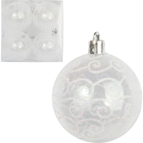 Set mit 4 Weihnachtskugeln aus Kunststoff mit Schneedekoration, 6 cm (1/3)