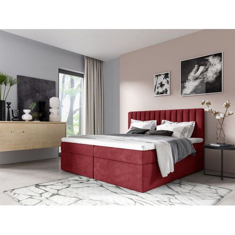 Boxspringbett Schlafzimmerbett LINNEA 200x220cm Stoff Rot inkl. Bettkasten (1/2)