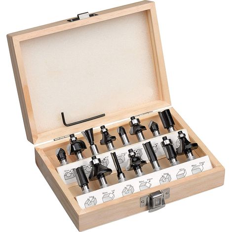Set mit 15 EINHELL Fräsern für Oberfräsen