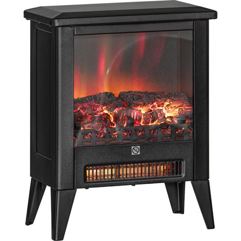 Camino Elettrico da Pavimento 1800W con Fiamma a 3 Intensità 36x21x47 cm Nero (1/5)
