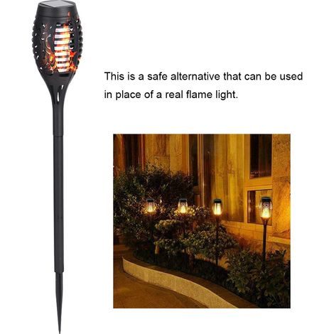 Lot de 4 lampes solaires torches à flamme vacillante pour jardin extérieur, étanches. (1/5)