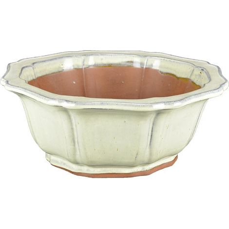Vaso per bonsai rotondo in gres smaltato bianco 28x28x10,5 cm - J030a