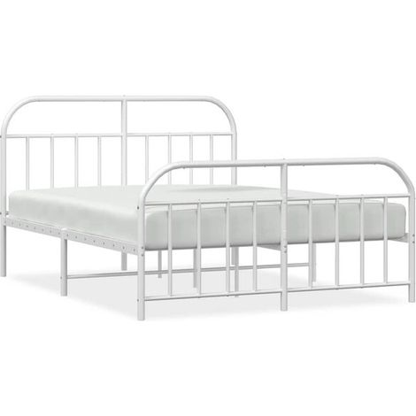 Cadre de lit en métal (matelas non inclus), pieds de lit blancs, 150 x 200 cm (1/5)