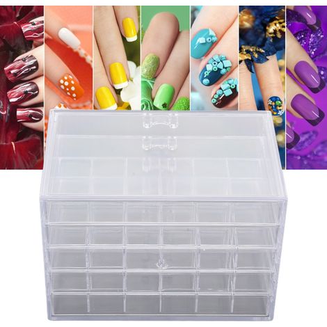 Extra große Aufbewahrungsbox aus Acryl für Nagelkunst mit großen Fächern für Nagelspitzen, Ohrringe und anderes Zubehör 5-stöckiger transparenter Werkzeugkasten zur Aufbewahrung von Schmuck und Dekora (1/5)