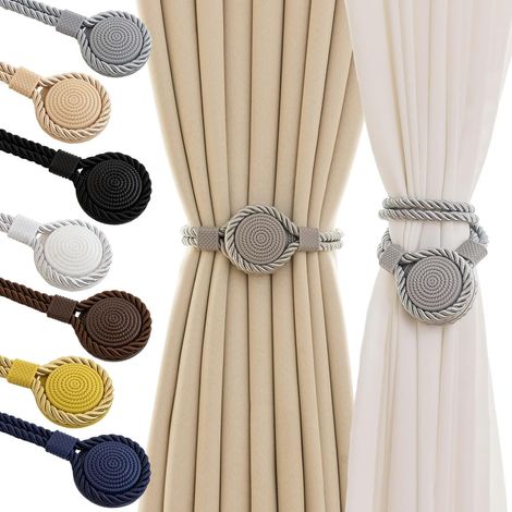 Attaches-rideaux magnétiques corde lot de 6 attaches-rideaux artisanales pour rideaux extérieurs fenêtre holdbacks pour rideaux, gris (1/5)