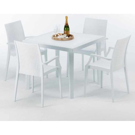 Tavolino Quadrato Bianco 90x90 cm con 4 Sedie Colorate Bistrot Arm Love - Bianco
