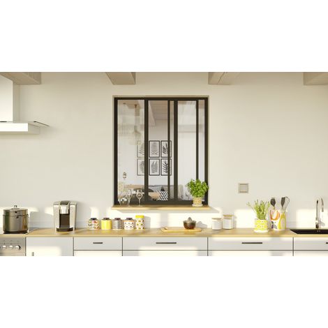 Optimum – Cloison verrière coulissante 3 carreaux 1080 x 932 mm – Aluminium noir sablé – Vitrage clair en verre trempé 4 mm – Pose rapide en 3 étapes (1/7)