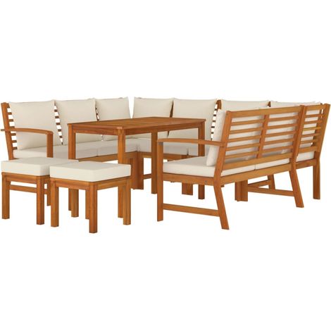 Set da pranzo da giardino, cuscini per arredo da esterno, 9 pezzi, in legno di acacia