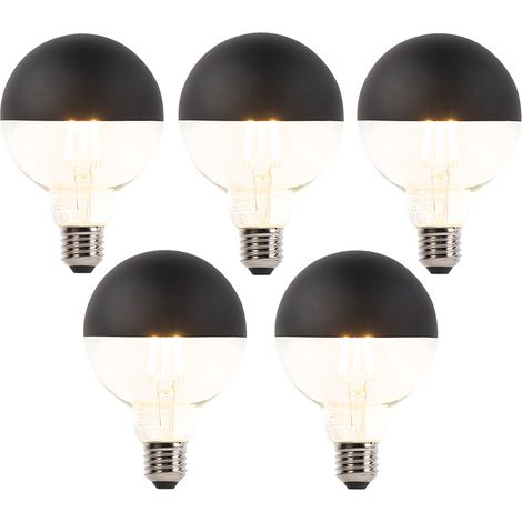 5er Set E27 dimmbare LED Filament Glühbirnen G95 schwarz 550lm 2700K