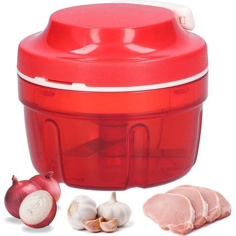 Cortador y rallador de cebollas, Picadora de verduras doméstica multifuncional, Picadora de carne, Apto para verduras y frutas, Manual, Rojo (1/5)
