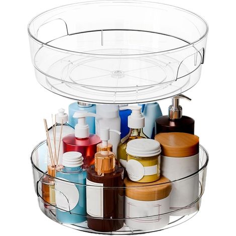 Drehbarer Organizer, 2er-Set drehbare Ablagen für Küche und Schrank Drehbare Aufbewahrungsschale für Speisekammer, Küchenschränke, Arbeitsplatten, Kühlschränke, Badezimmer und Büros (1/5)