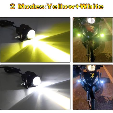 2 Mini-LED-Motorrad-Zusatzscheinwerfer, 12-W-LED-Nebelscheinwerfer für Motorräder, 12-V- und 24-V-LED-Projektorscheinwerfer in Gelb und Weiß mit Schalter für LKW, SUV, ATV, Traktor (1/4)