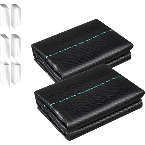 Tissu Anti-Mauvaises Herbes Résistant, Lot de 2 Rouleaux 1,2x15,2m 90,7g, Géotextile Tissé pour Jardin, Contrôle des Adventices, Couvre-Sol Noir (1/5)