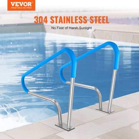 Rampe Piscine, 1220x905 mm, Main Courante Piscine Acier Inoxydable avec Plaque de Base, 2PCS Barre d'Appui Sécurité Antirouille, Ac… (1/5)