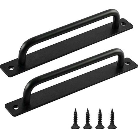 Poignée de porte coulissante, lot de 2 poignées de porte de grange, poignée de porte noire, poignées de porte intérieures et extérieures avec vis, pour cuisine, meubles, armoires, placards, portes (1/4)