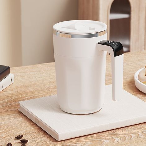 Rechargeable magnetic automatic coffee stirrer Automatic stirrer for coffee, milk, and cocoa Stainless steel travel thermos with lid Suitable for home, office, and portable use (white) (1/5)