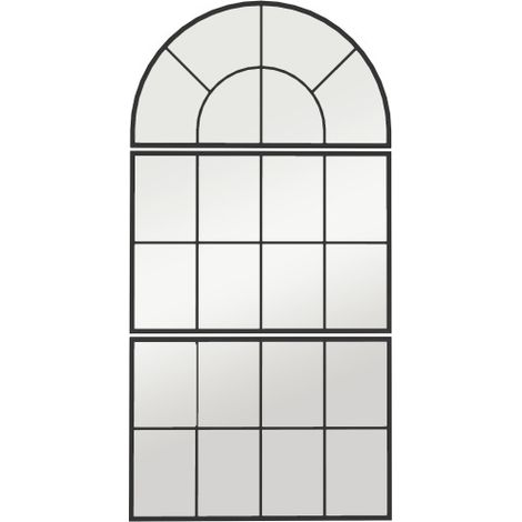 Specchio da parete a tre sezioni, specchio con cornice in metallo curvato, specchio decorativo per finestra, specchio da appendere per bagno/soggiorno, nero, spedizione in loco. (1/5)