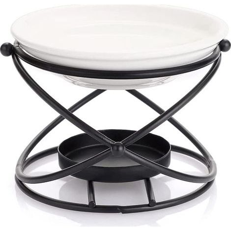 Brûleur à Huiles Essentielles en Métal Noir avec Bol Céramique Bougeoir Décoratif pour Maison (1/4)