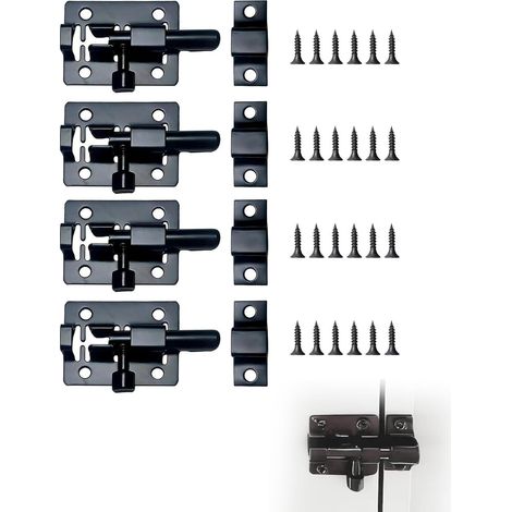 4 Pcs Targette en Acier Inoxydable Verrou Porte Loquet Coulissant Verrou Targette Avec Vis Mini Loquet De Porte Pour Portail De Jardin, Cabanon, Salle De Bain Et Wc (Noir) (1/5)