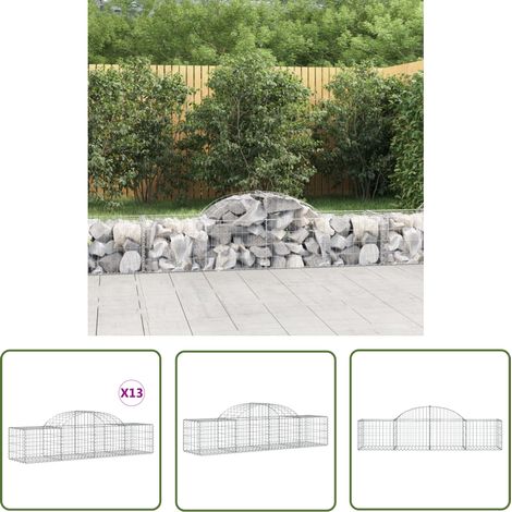 The Living Store Gabionen mit Hochbogen 13 Stk. 200x50x40/60 cm Verzinktes Eisen - Gabionen - Gabionenkorb - Gartendeko - Zaun - Sichtschutz (1/5)