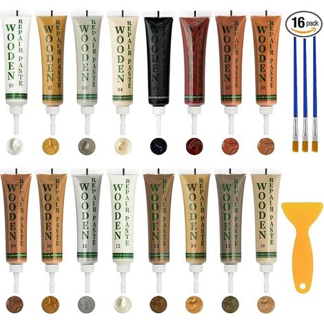 16 Couleurs Kit Réparation Bois, Pâte Retouche Rayures Meubles et Parquet (1/5)
