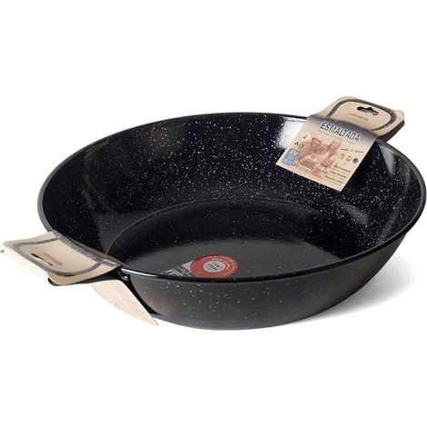GARCIMA 5020005 Sartén Doble Honda con Asas Esmaltada 22 cm, Metal, Negro