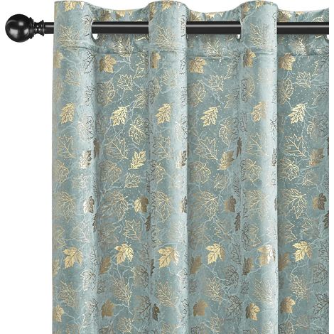 Blackout Velvet Curtains, Set of 2, 117x137cm, Thermal Insulating Curtains, Heat and Cold Protection, Luxurious Soft Eyelet Curtains, Soundproof, for Living Room and Bedroom, Grey Green (1/5)